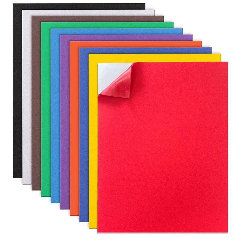 MEARCOOH Self Adhesive Foam Sheets, 10 Colors 9x12 Inch 2mm Sticky Eva Foam Paper for Crafts Cardmaking Photo Frames Classroom Scrapbooking Christmas Crafts (Multi-Color 10 Sheets) - Image 1